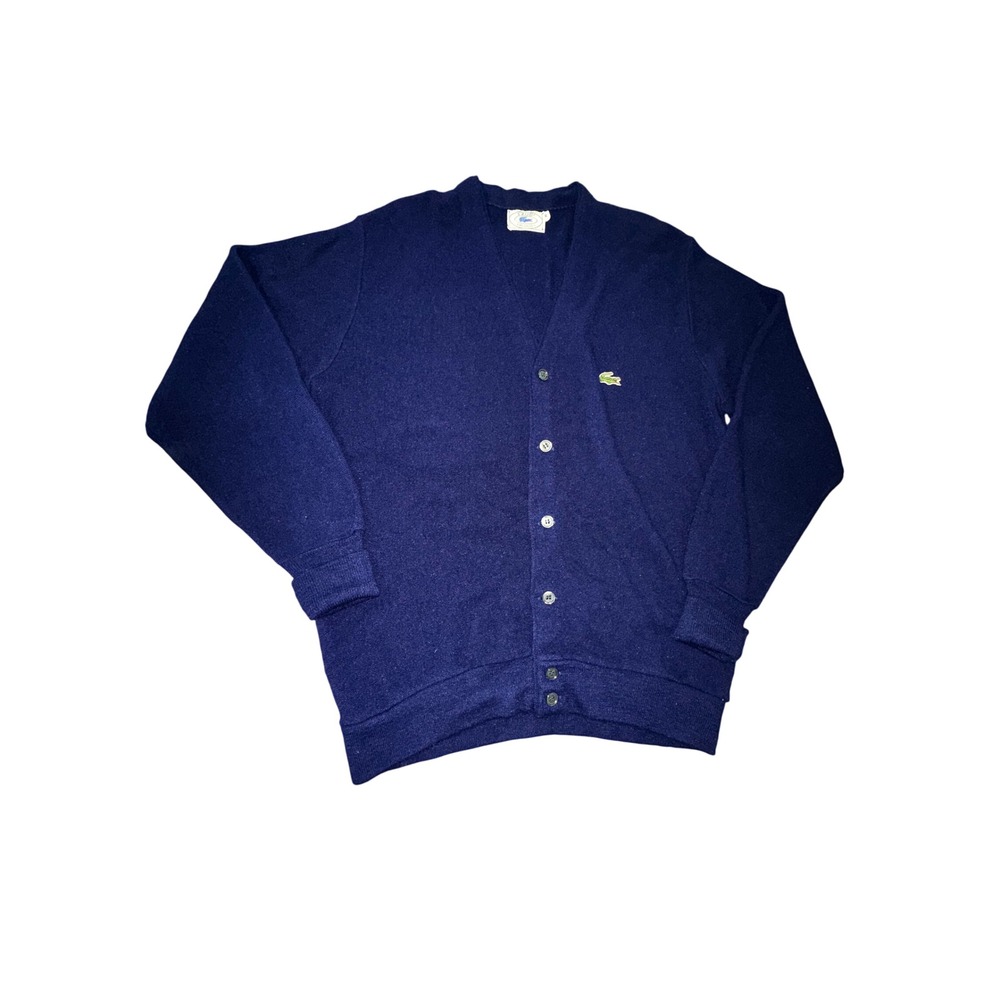 Vintage Izod Lacoste Cardigan Grandpa Sweater Navy Blue Acrylic Mens Medium